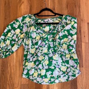 Rebecca Taylor Size 4 Green Floral Silk Blouse